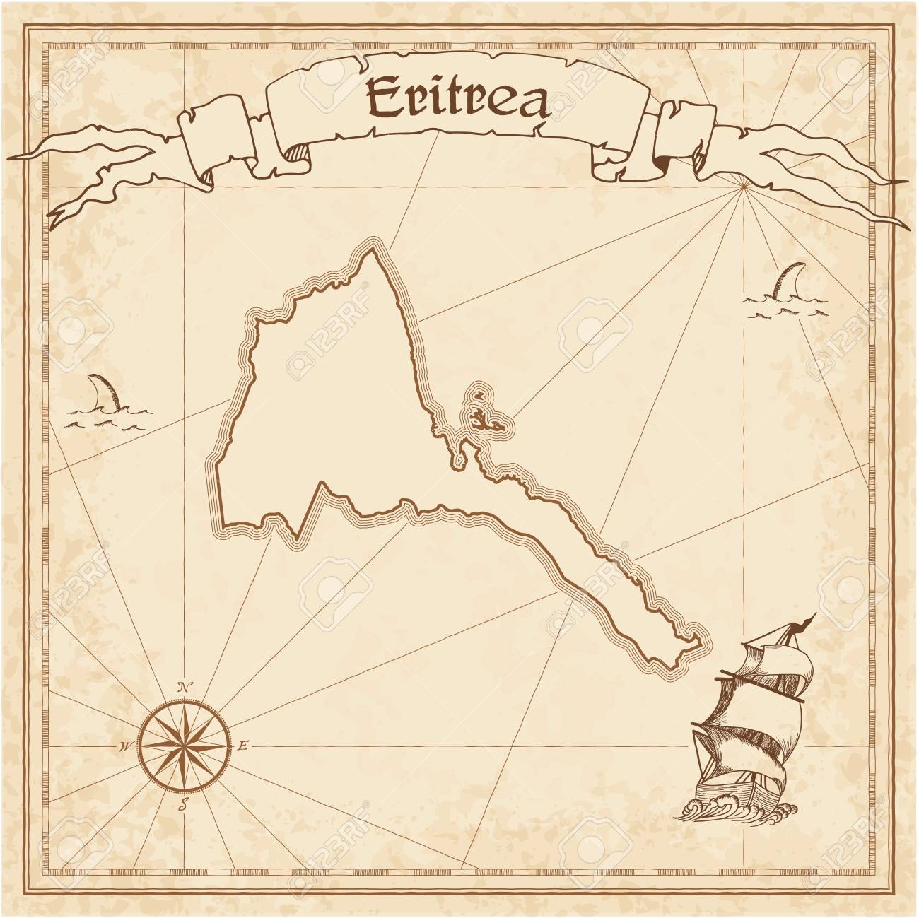 eritrea old treasure map sepia engraved template of pirate map