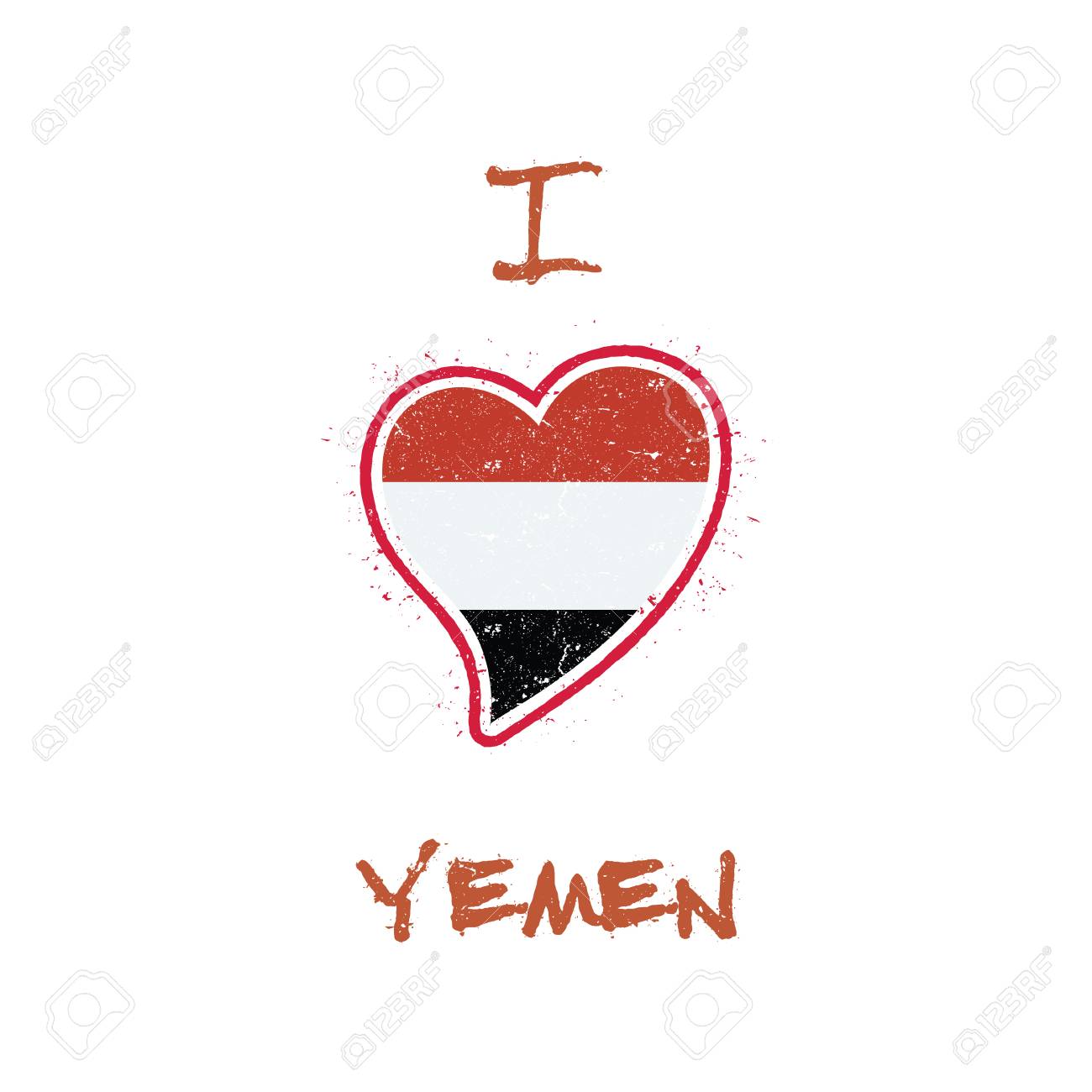 イエメン国旗愛国的なtシャツのデザイン 白い背景にイエメン共和国のハート型の国旗 ベクトルイラスト のイラスト素材 ベクタ Image