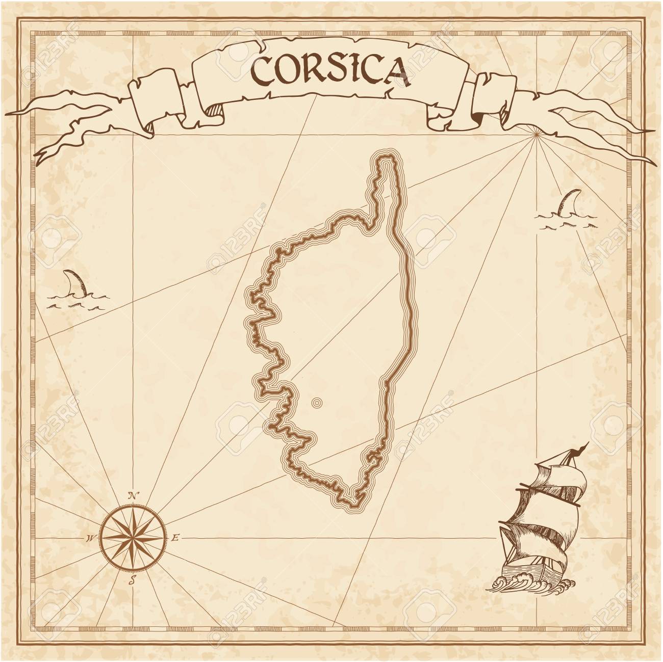 茶色の色でコルシカ島古い宝の地図のイラスト素材 ベクタ Image
