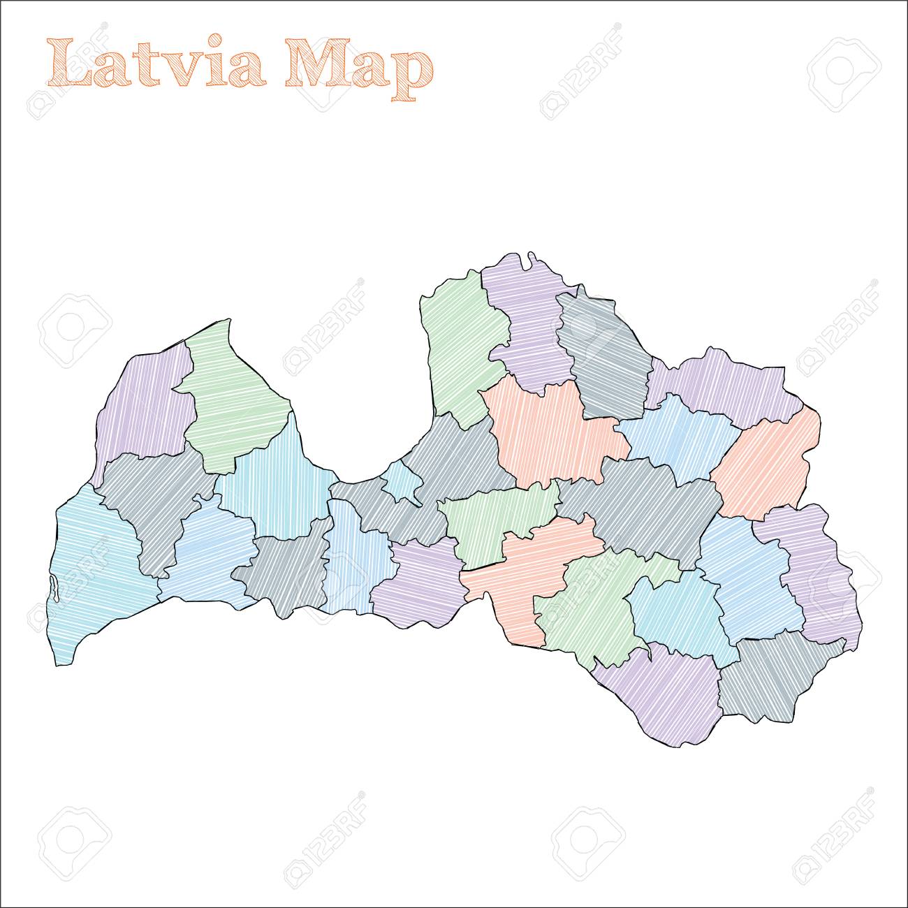 Latvia Hand Drawn Map Colourful Sketchy Country Outline Quaint