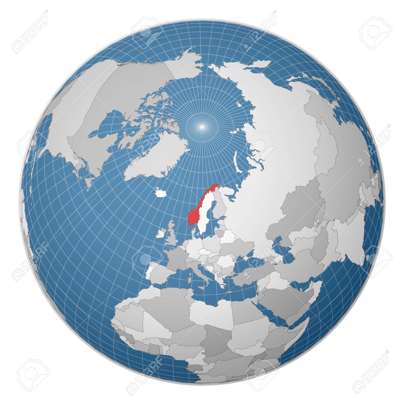 Globe Centered To Norway Country Highlighted With Green Color On World Map Satellite World Projection Attractive Vector Illustration Royalty Free Cliparts Vectors And Stock Illustration Image