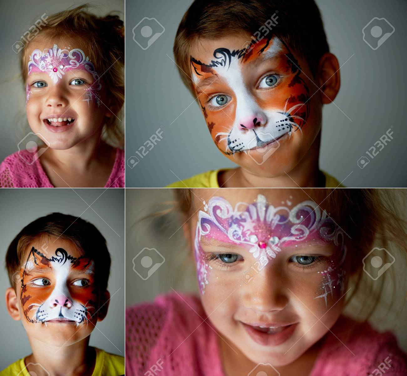 Garcon De 6 Ans Aux Yeux Bleus Maquillage D Un Chat Ou D Un Tigre Jolie Fille Excitante Aux Yeux Bleus De 2 Ans Avec Un Maquillage Banque D Images Et Photos Libres De Droits