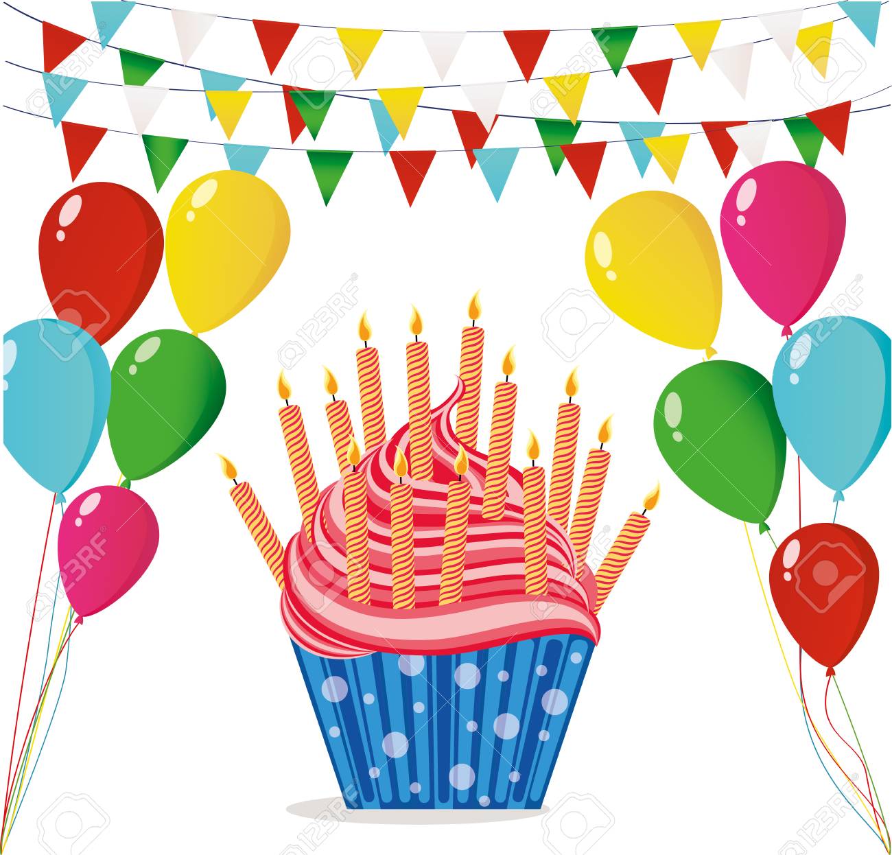 multicolored cupcakes with letters and words happy birthday