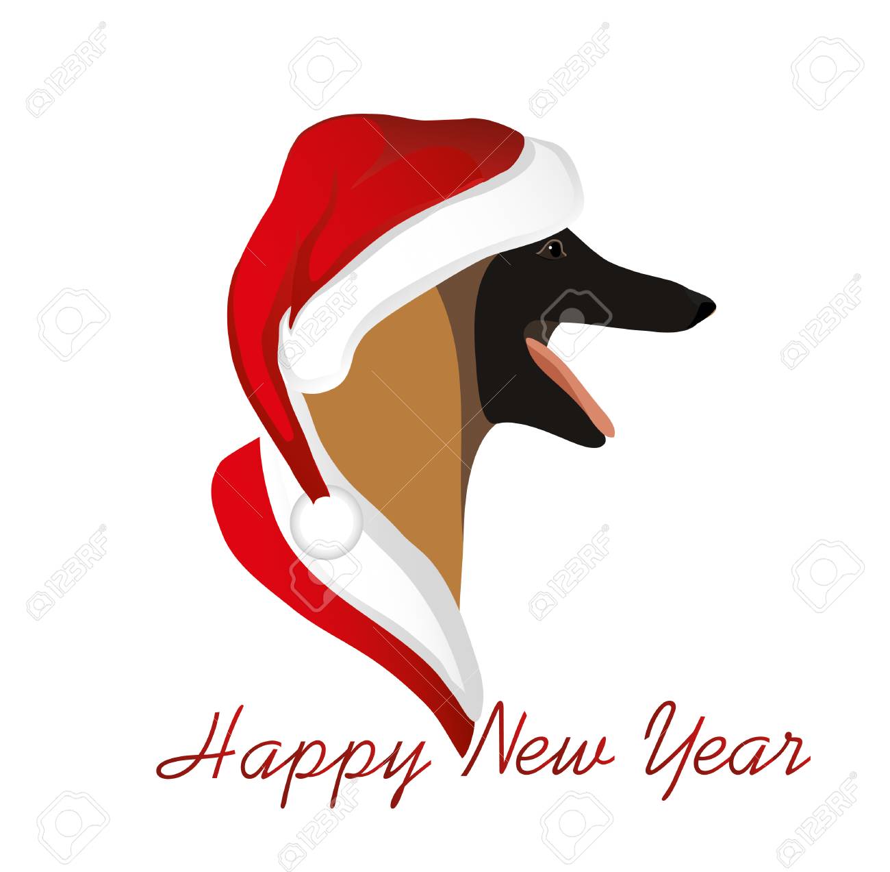 Un Chien Dans Une Nouvelle Annee Au Chapeau Du Pere Noel Berger Belge Malinois Symbole De L Annee 18 Vector Carte De Voeux Ou Invitation De Noel Clip Art Libres De Droits