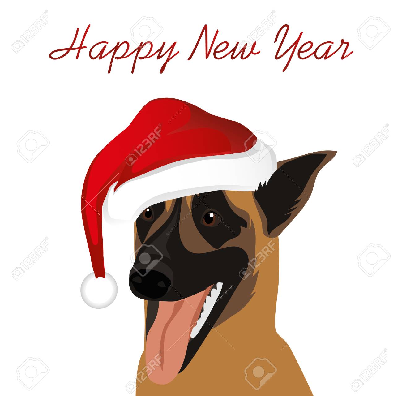 Un Chien Dans Une Nouvelle Annee Dans Le Costume De Santa Caractere De Berger Belge Symbole De L 39 Annee De La Carte De Voeux Carte