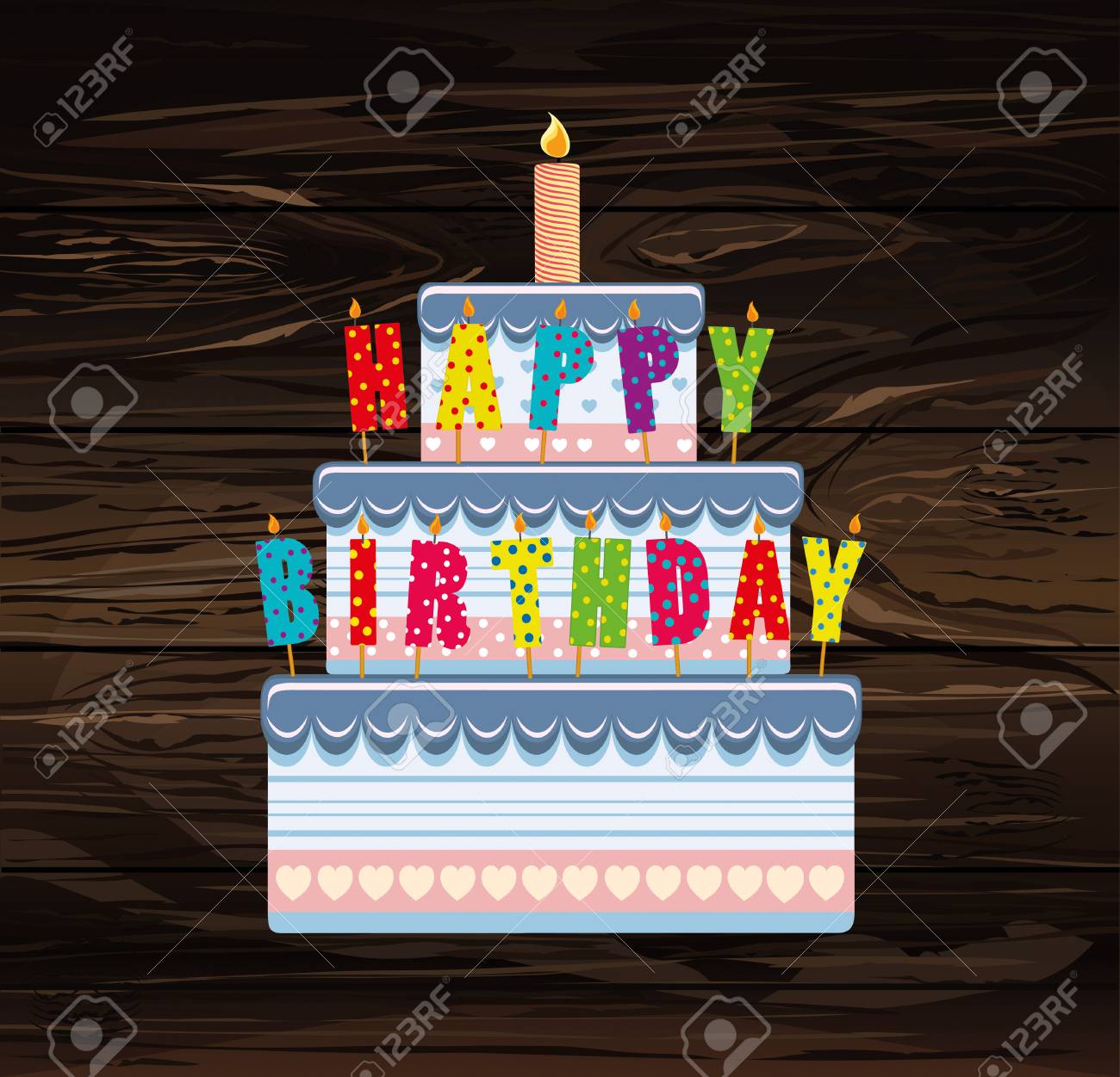 Festive Big Cakeletters Happy Birthday Greeting Card Or Invitation