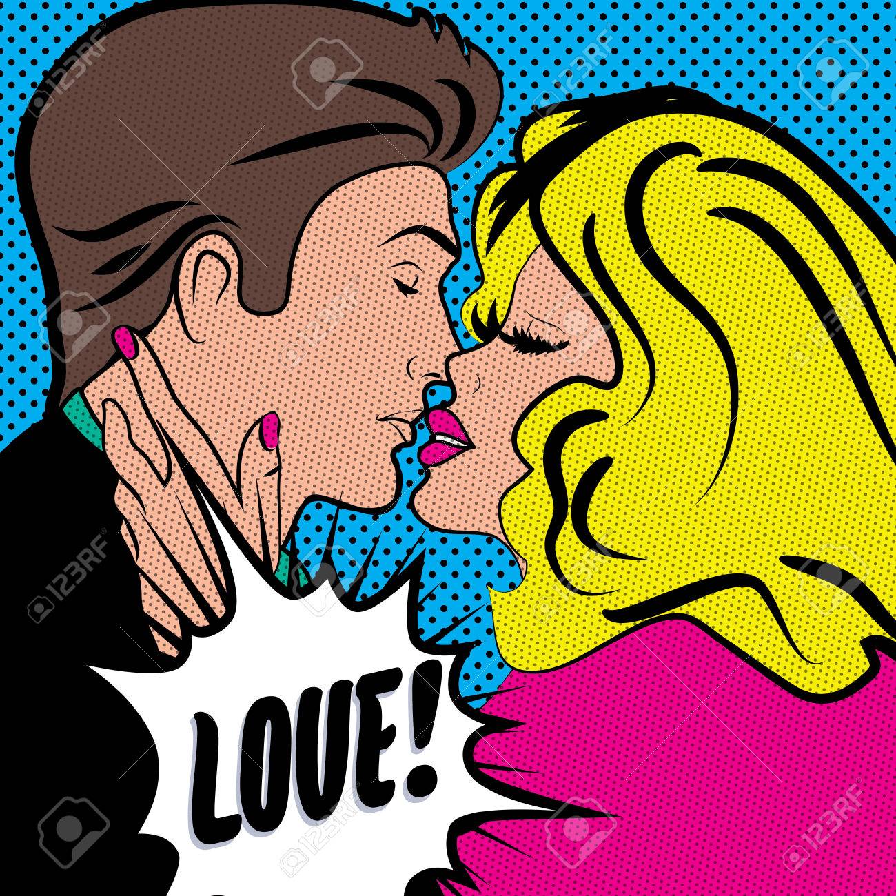 pop art couple kissing royalty free cliparts vectors and stock