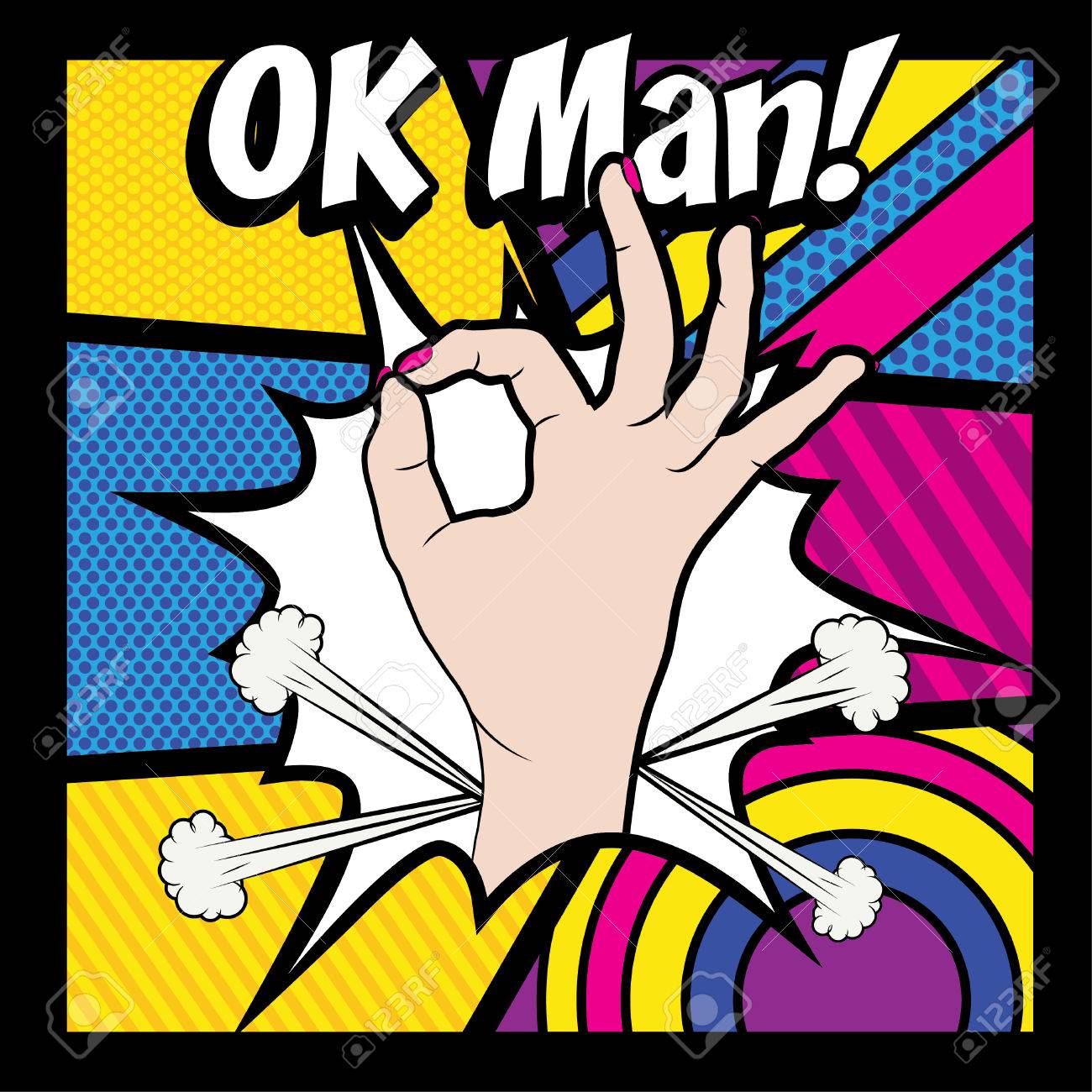 大丈夫ジェスチャーと Ok 男本文ポップアート女性手のイラスト素材 ベクタ Image 大丈夫ジェスチャーと Ok 男本文ポップアート女性手のイラスト素材 ベクタ Image