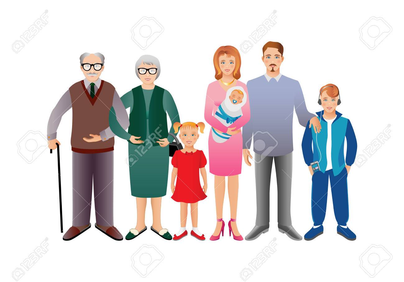 Grande Famille Heureuse Pere Mere Fils Fille Grand Pere Grand Mere Bebe Generation Des Images Realistes Isole Sur Fond Blanc Banque D Images Et Photos Libres De Droits Image