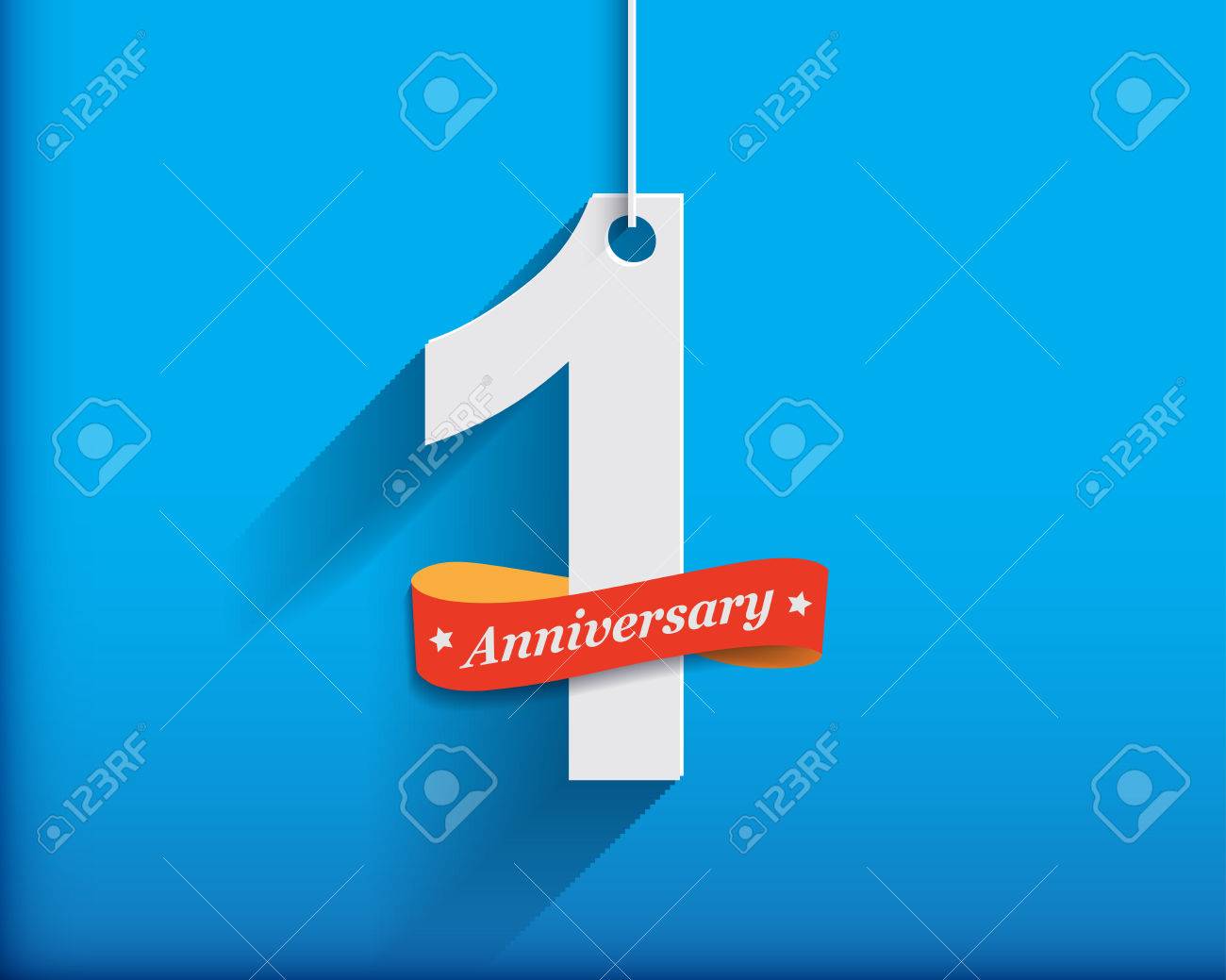 Numero 1 D Anniversaire Avec Ruban Appartement Style Origami Avec Une Longue Ombre Vector Illustration Banque D Images Et Photos Libres De Droits Image