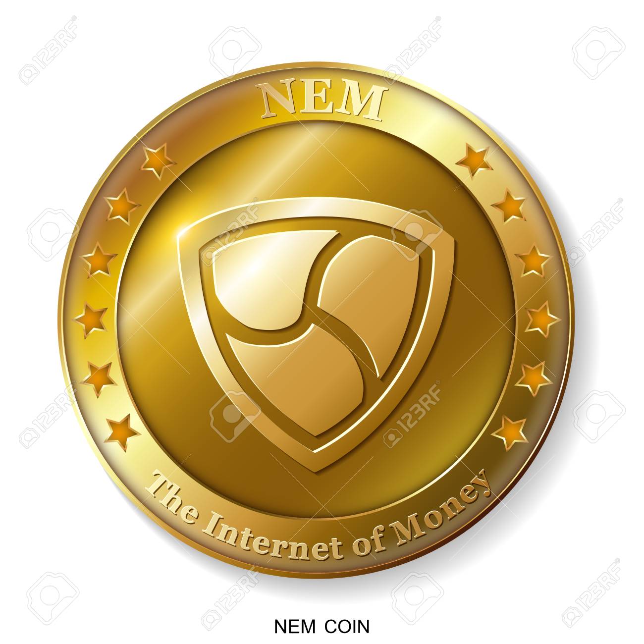 Realistic 3d Golden Nem Coin.The Internet Of Money.Banking And Blockchain  Concept. Modern Flat Style. Клипарты, SVG, векторы, и Набор Иллюстраций Без  Оплаты Отчислений. Image 97774156