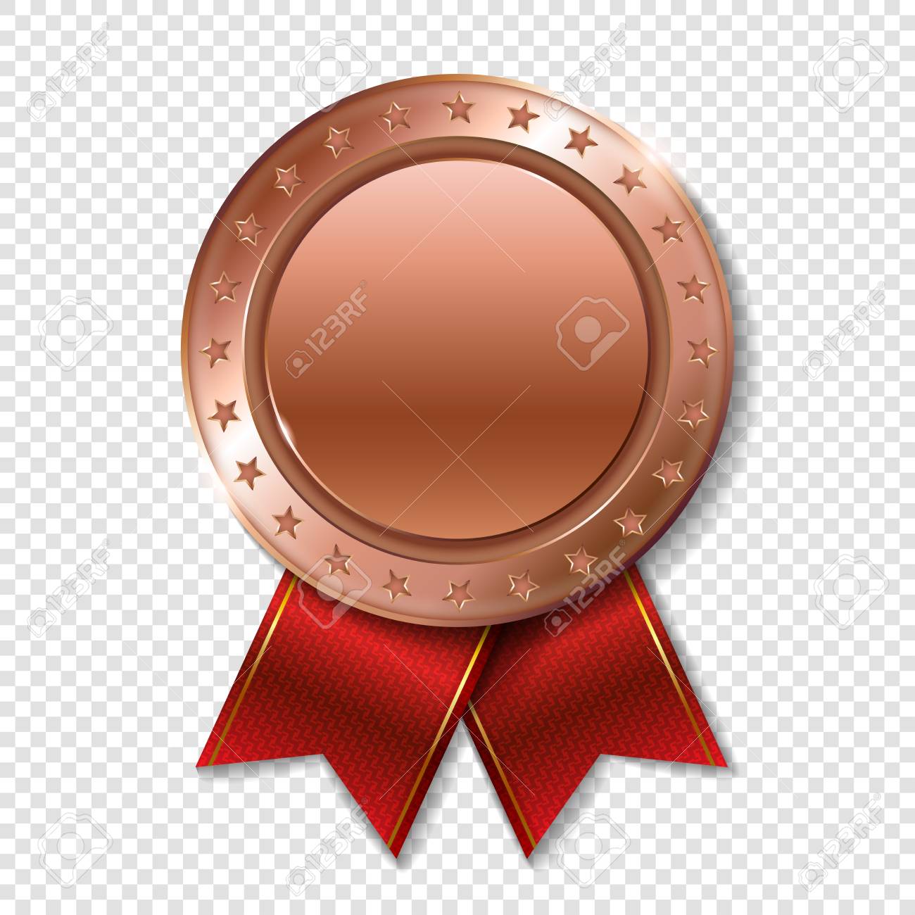 リアルな3dブロンズトロフィーチャンピオン賞メダルを受賞 名誉賞 透明な背景に分離されたモダンなフラットスタイル のイラスト素材 ベクタ Image