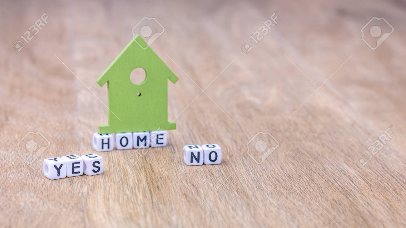 Home Yes No Horizontal Word Of Cube Letters With Green House Stock Photo Picture And Royalty Free Image Image 75445627