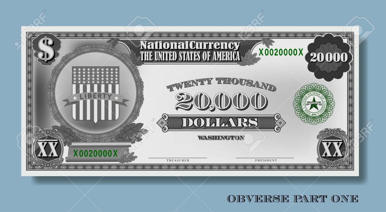 架空の紙幣USA20,000ドル灰色の表側パート1のイラスト素材・ベクター Image 151251143