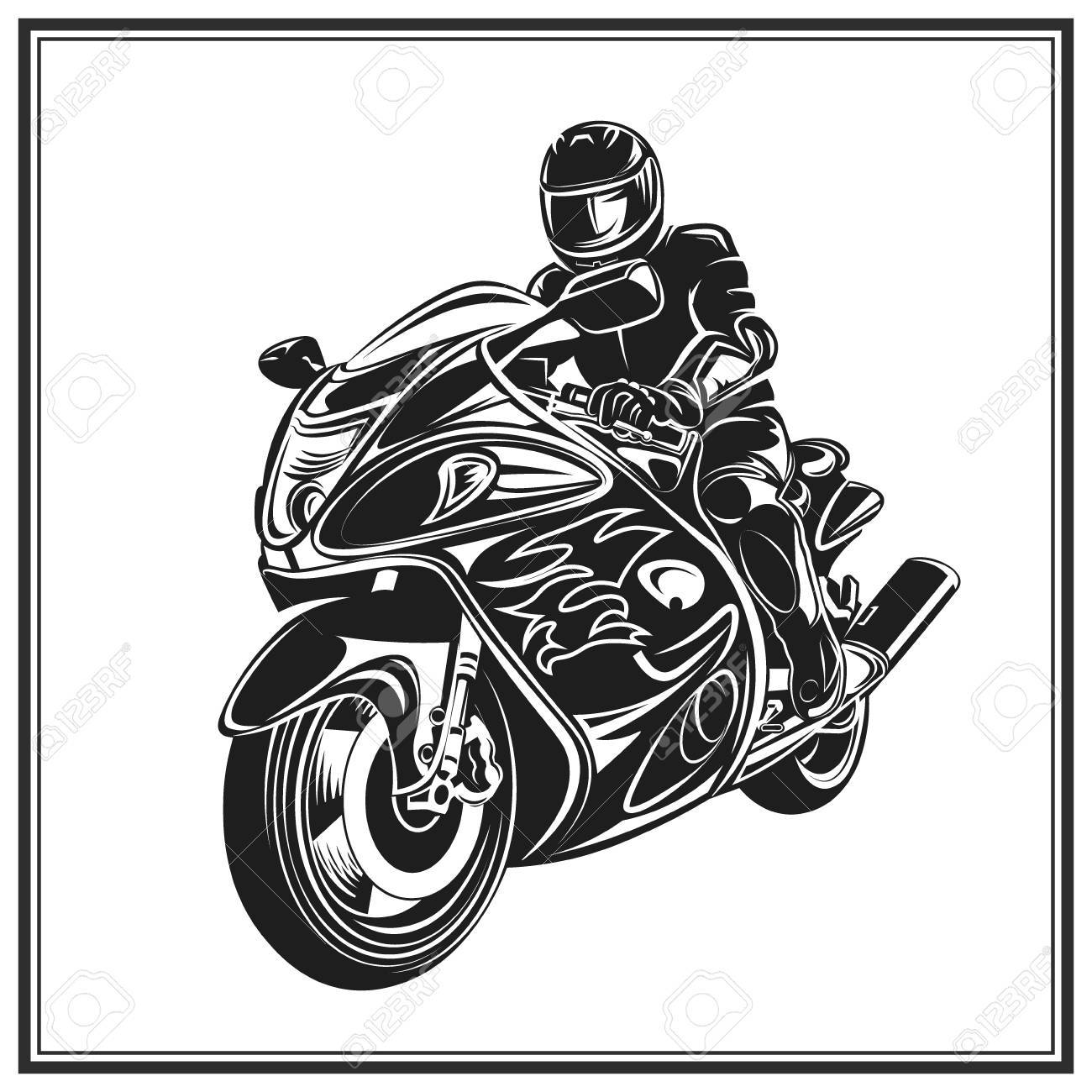 バイク白黒ベクトル図に乗ってバイク のイラスト素材 ベクタ Image