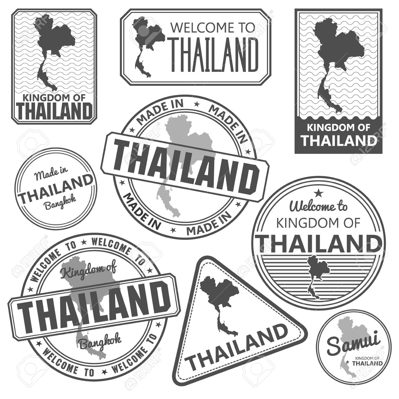 パスポートのスタンプとで作られたタイ バンコク ベクトル マップ のイラスト素材 ベクタ Image