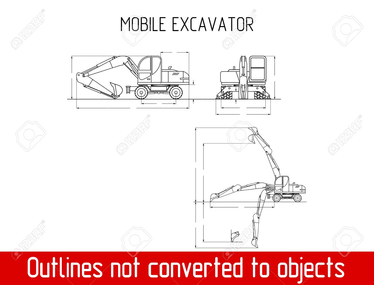 typical mobile excavator overall dimensions blueprint template