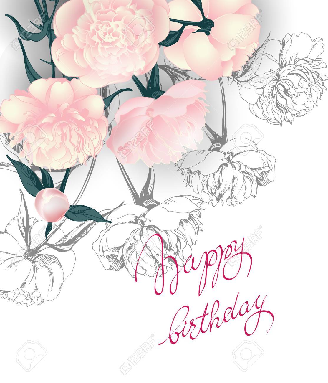 誕生日カードとバラの花 搭乗券 招待状 お礼状に使用します テンプレートのイラスト のイラスト素材 ベクタ Image