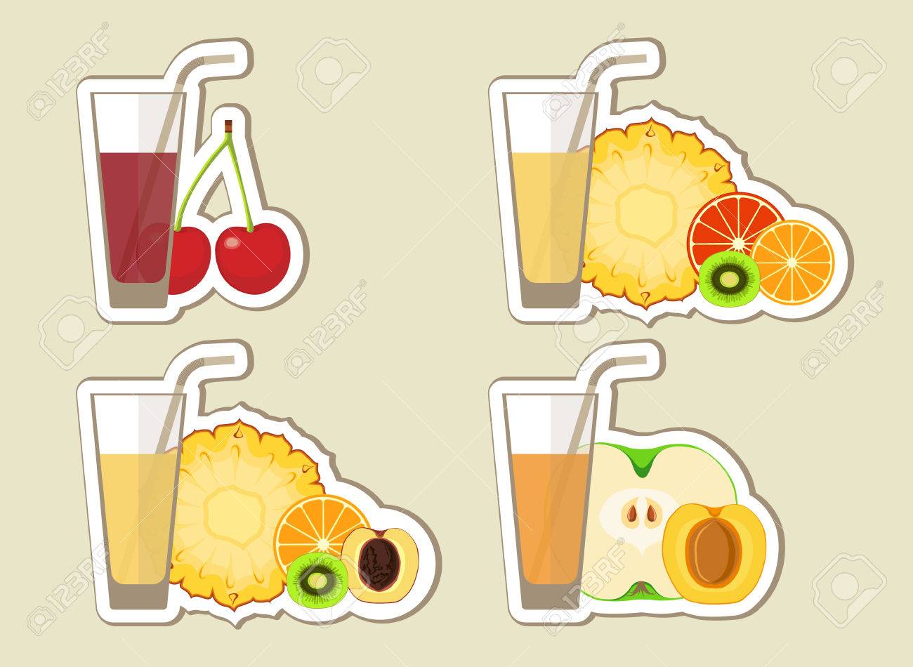 フルーツ ジュースやカクテルのコレクションです カフェやレストランにフラット スタイルでエネルギッシュなフレッシュド リンクのメニュー要素です 健康的な生活のためのフレッシュ ジュース ベクトルの図 のイラスト素材 ベクタ Image