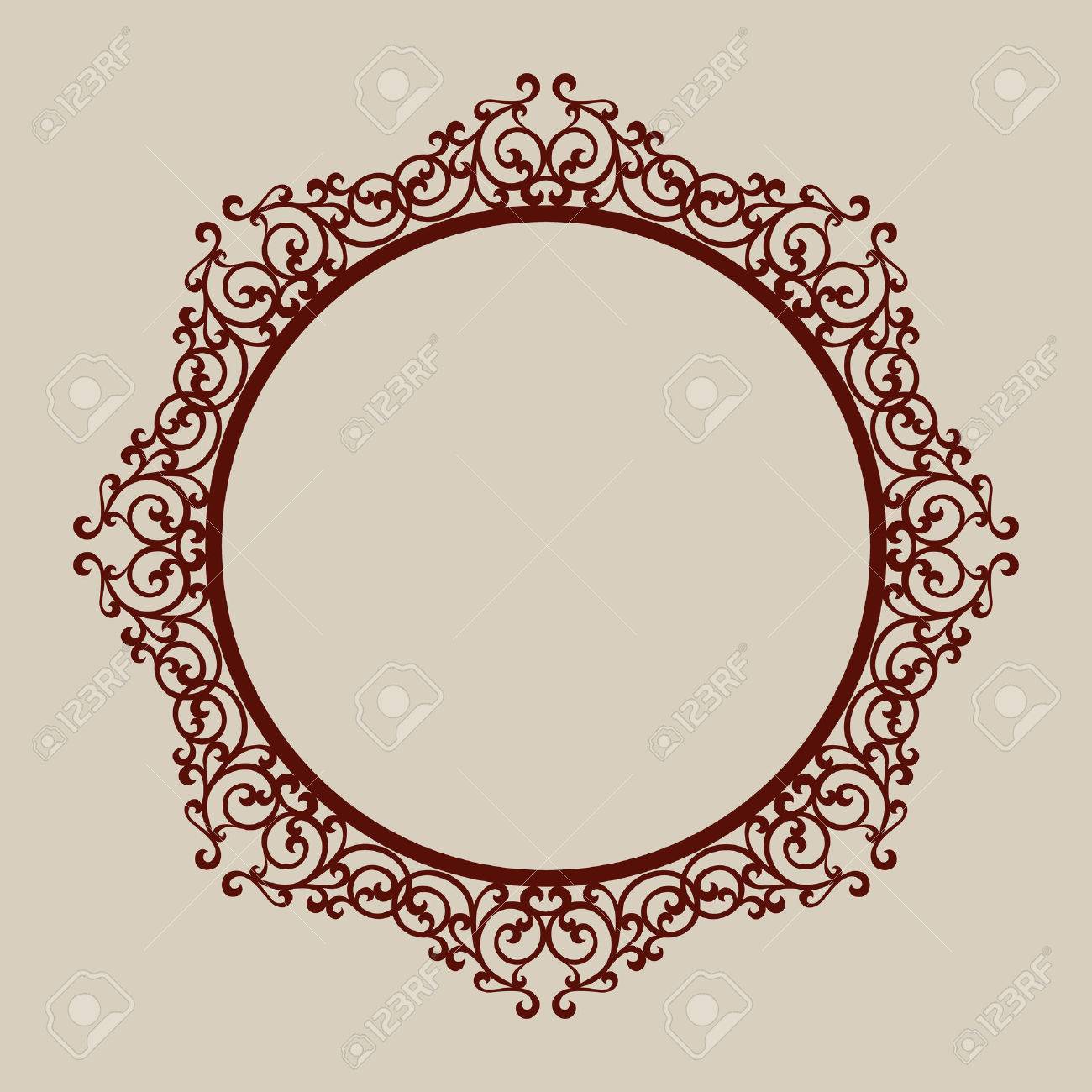 abstract round frame with swirls template for laser cutting