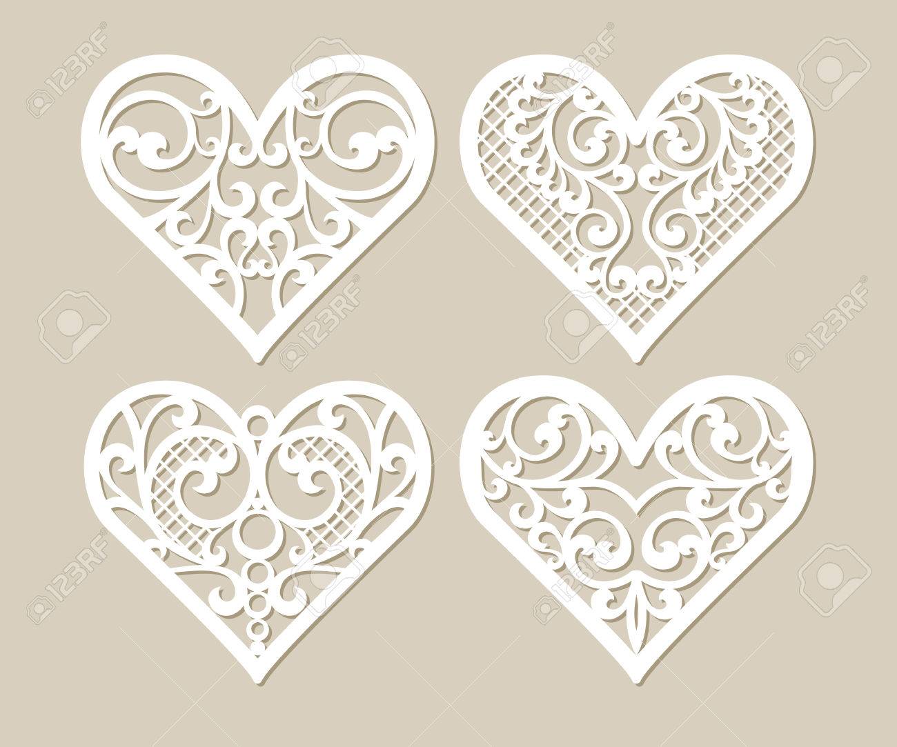 set stencil lacy hearts with carved openwork pattern template