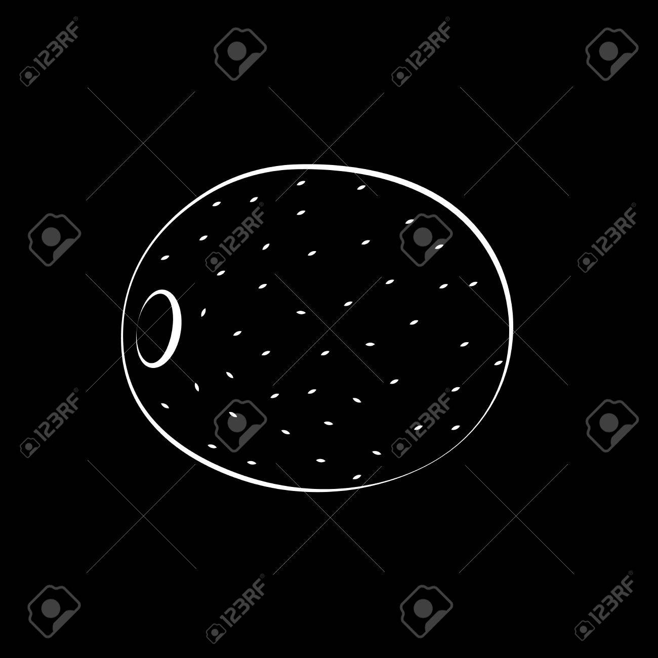 白いストロークで黒キウイ フルーツのフラット アイコン 黒の背景 ベクトルの図 のイラスト素材 ベクタ Image 80786589