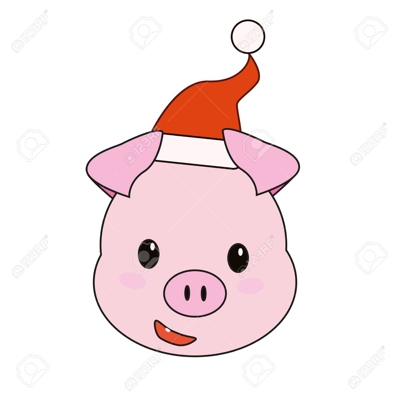 Christmas Pink Pig In A Santa Hat. Stock Photo, Picture And Royalty Free  Image. Image 104726132.