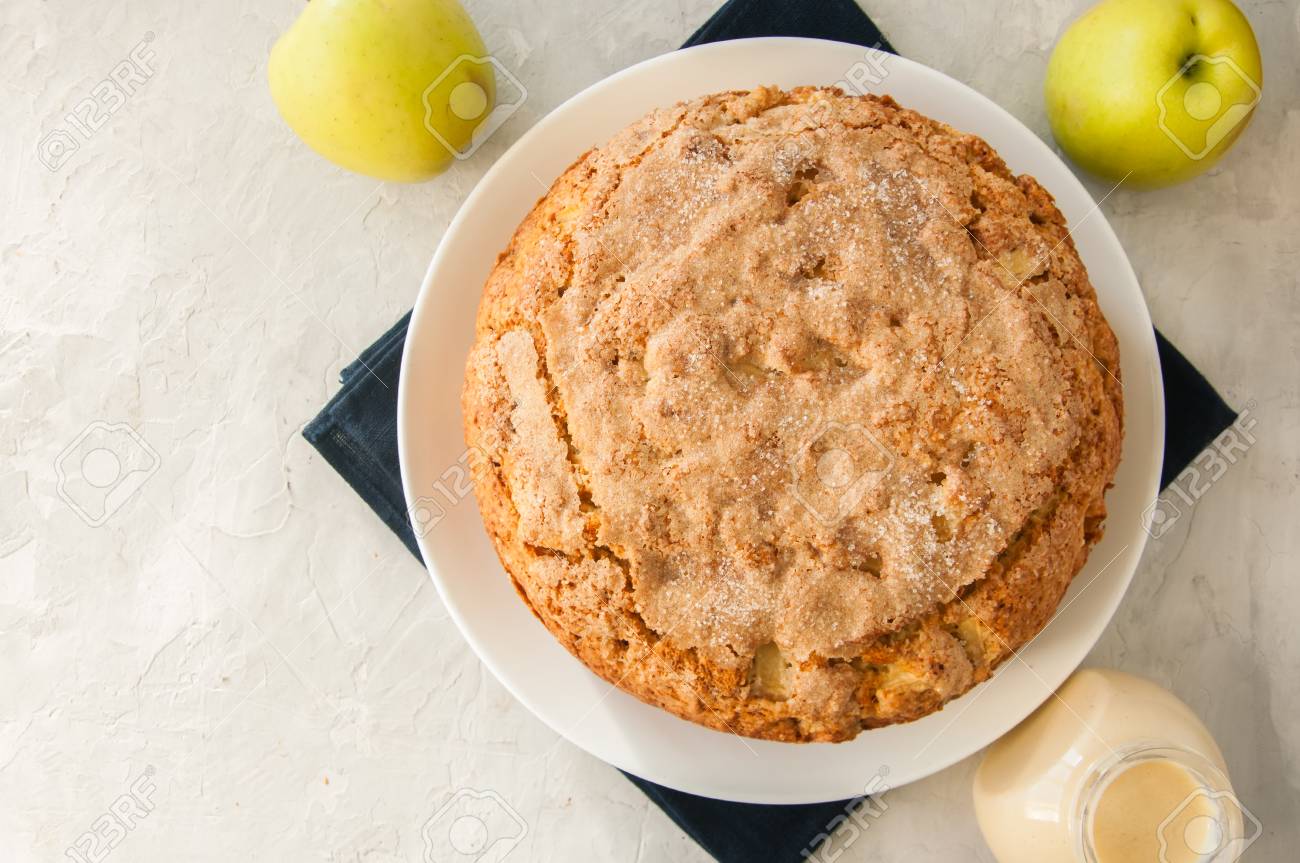 Irish Apple Pie On A White Plate With Vanilla Custard Sauce Stock Photo Picture And Royalty Free Image Image 92298243