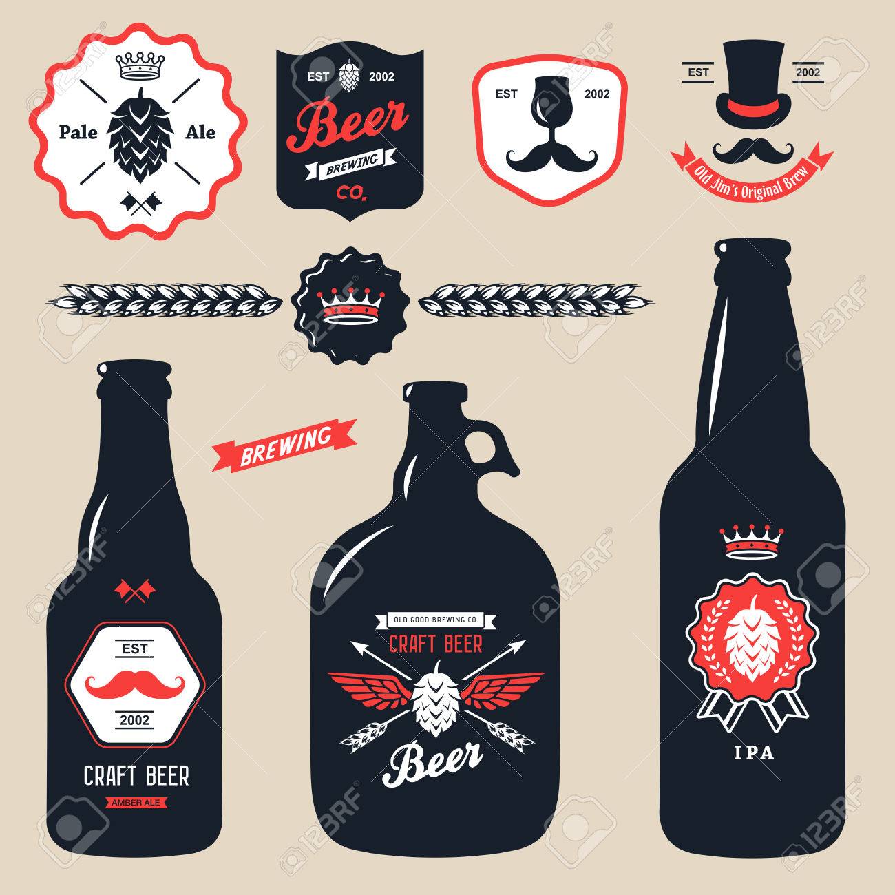 ビンテージ クラフト ビール瓶ビール醸造所バッジのセット のイラスト素材 ベクタ Image