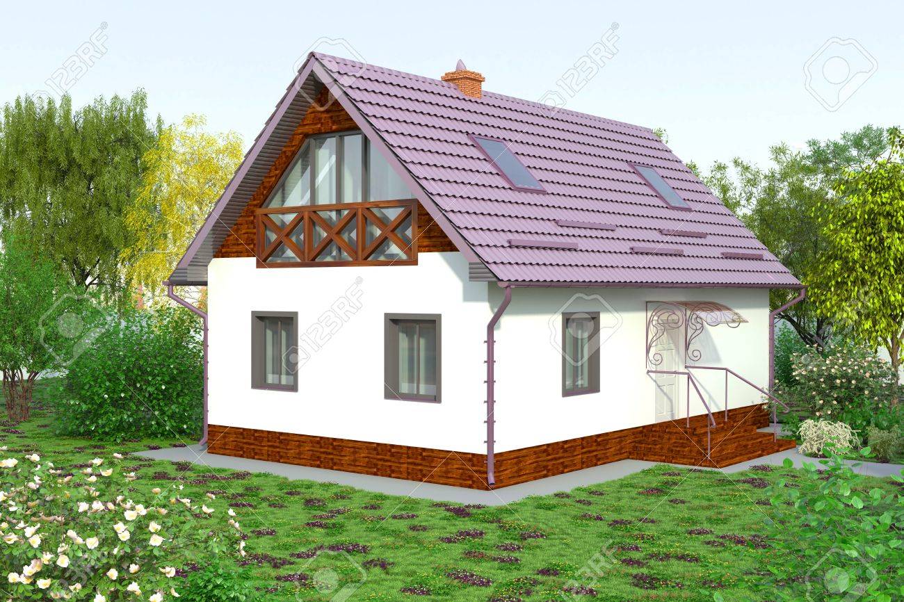 A cozy little house with a flower garden stock photo 39893562