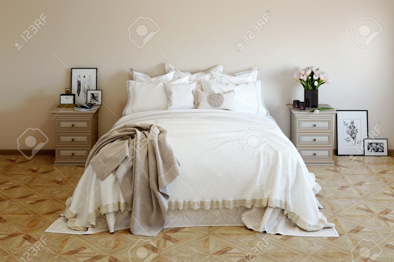 Romantisches Schlafzimmer Dekor Mit Zarten Frischen Blumen Kerzen Fotos Und Wissenswertes Auf Dem Nachttisch Bett Mit Weichen Naturleinen In Einem Hellen Zimmer Mit Holzboden Lizenzfreie Fotos Bilder Und Stock Fotografie Image 46358431