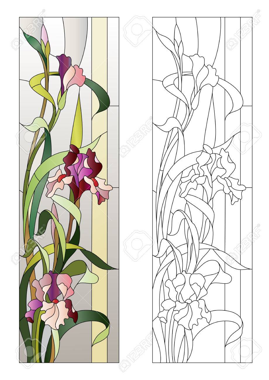 Floral Pattern For Stained Glass Window With Blooming Irises Royalty Free Cliparts Vectors And Stock Illustration Image