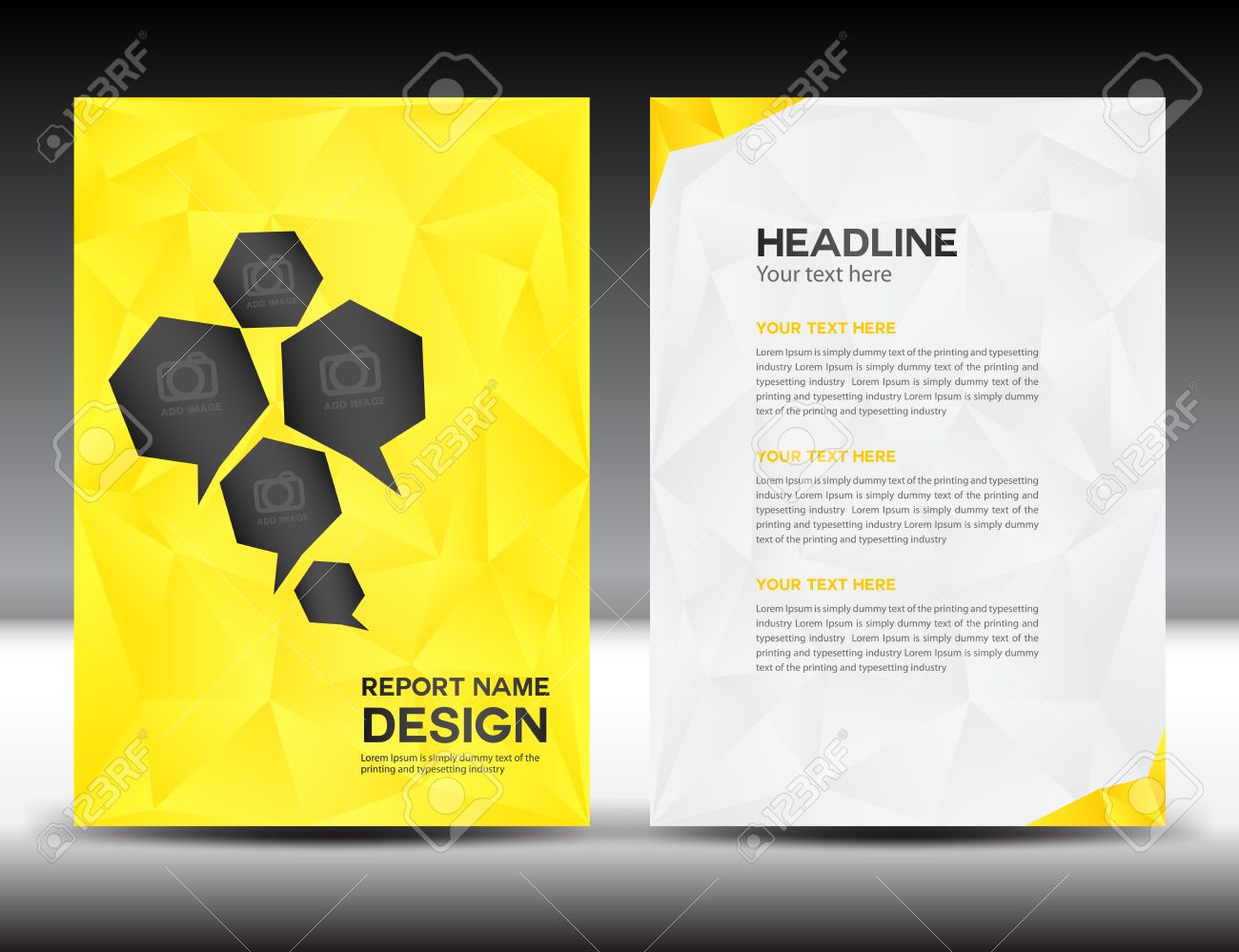 yellow cover annual report template polygon background brochure