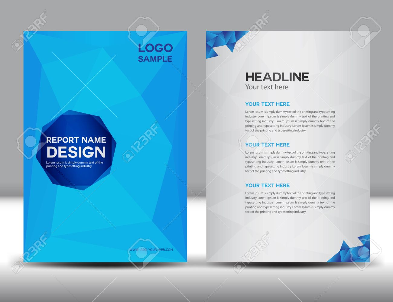 Blue Cover Annual Report Template Polygon Background Brochure Design Cover Template Flyer Design Portfolio Yellow Background Info Graphics Front Page And Back Page Royalty Free Cliparts Vectors And Stock Illustration Image