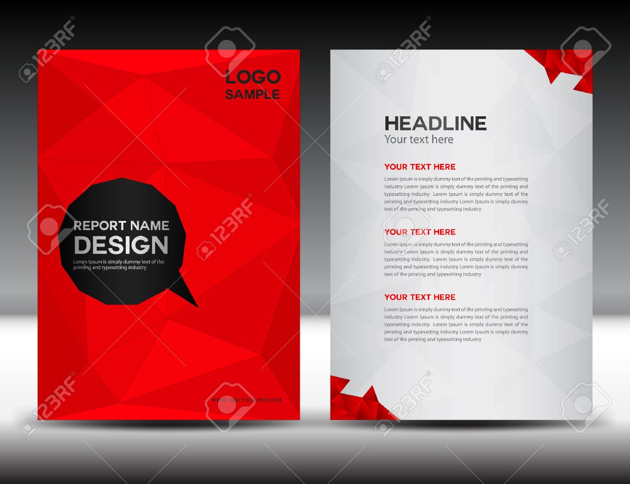 Red Cover Annual Report Template Polygon Background Brochure Design Cover Template Flyer Design Portfolio Yellow Background Info Graphics Front Page And Back Page Royalty Free Cliparts Vectors And Stock Illustration Image