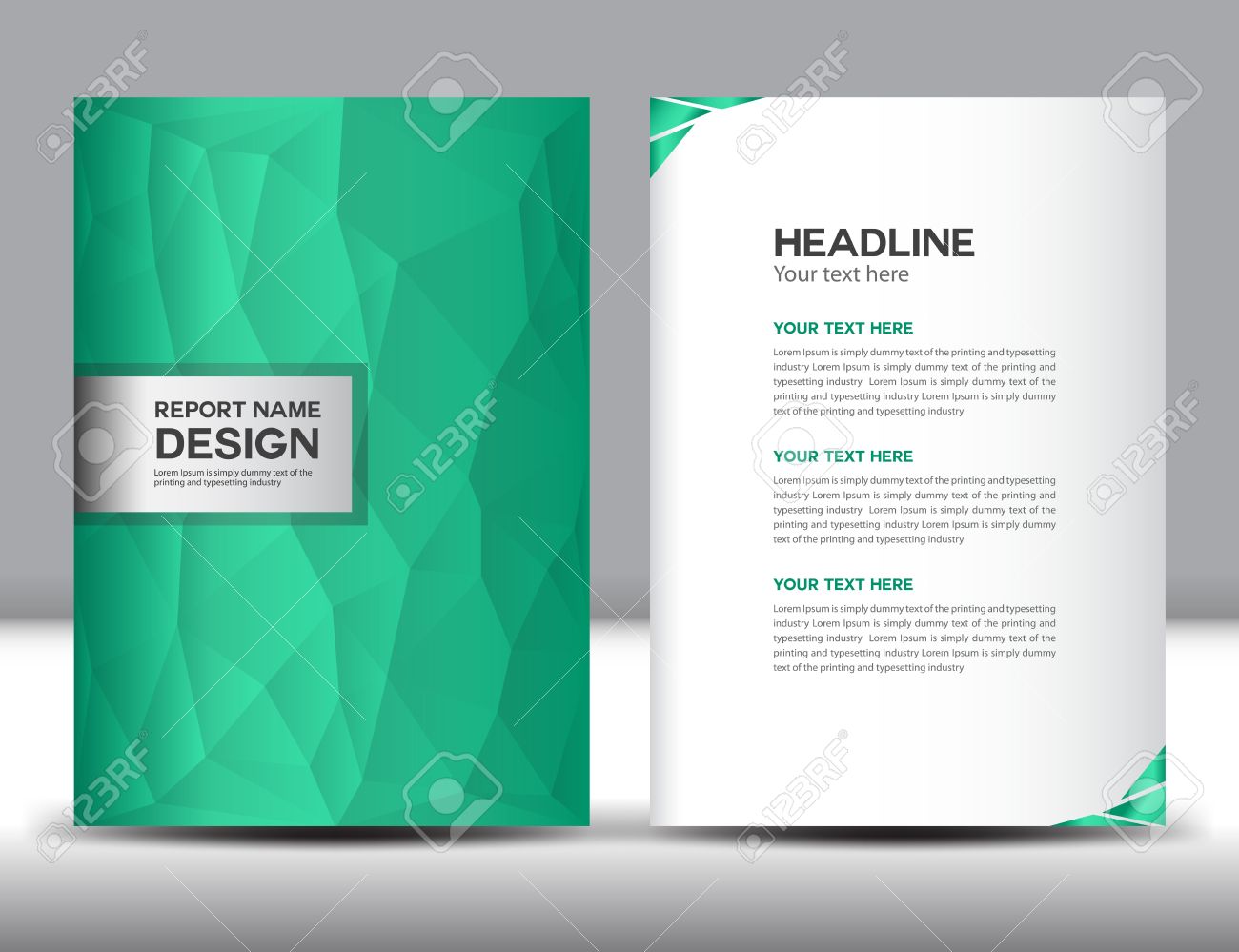 green cover annual report template polygon background brochure report template design