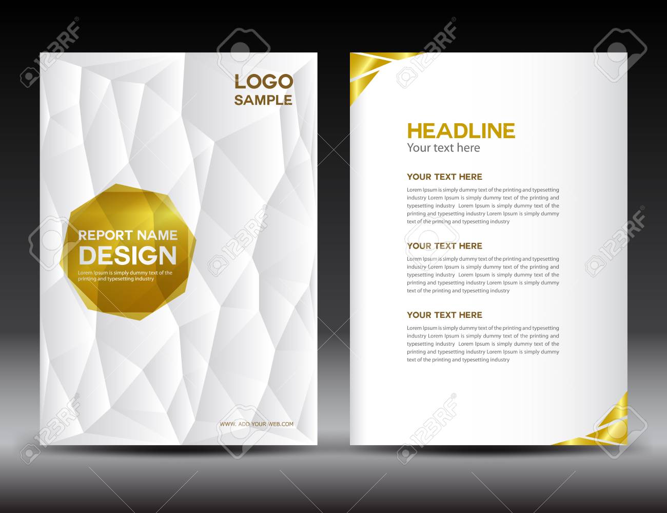 White Cover Annual Report Template Polygon Background Brochure Design Cover Template Design Portfolio Yellow Background Info Graphics Front Page And Back Page Royalty Free Svg Cliparts Vectors And Stock Illustration Image