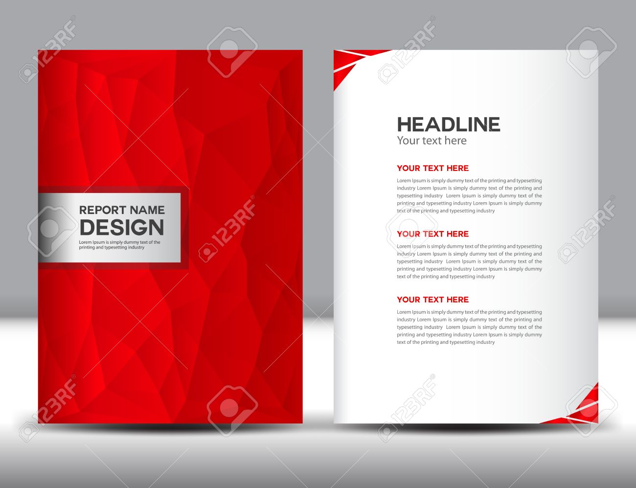 red cover annual report template polygon background brochure report template design
