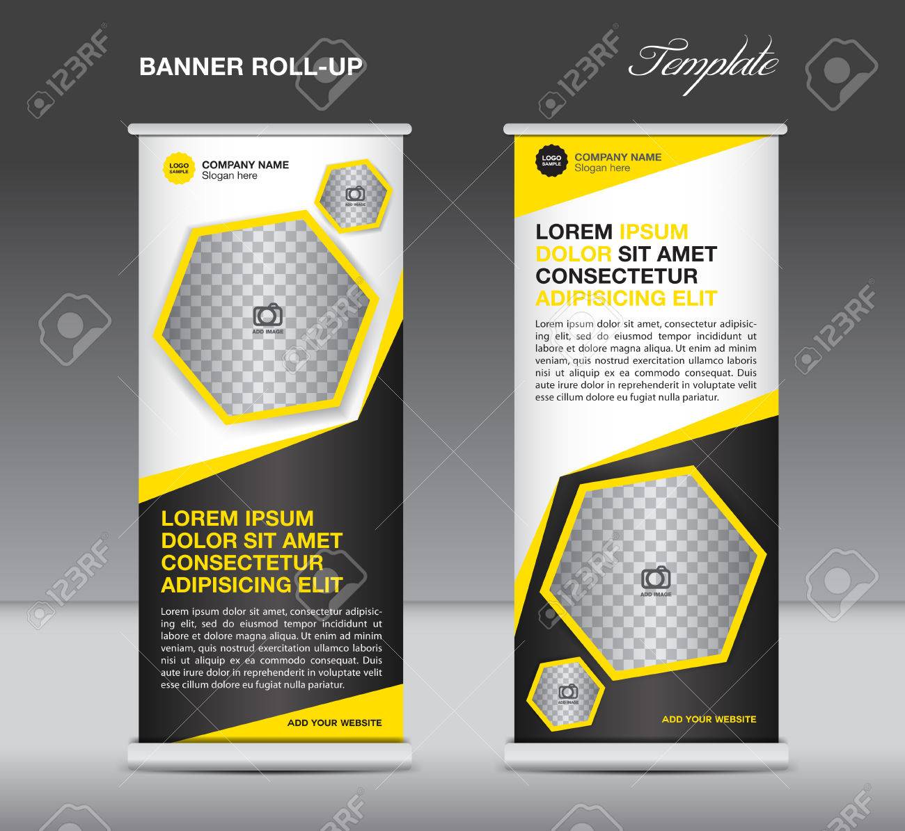 yellow and black roll up banner template stand display advertisement banner tempalte