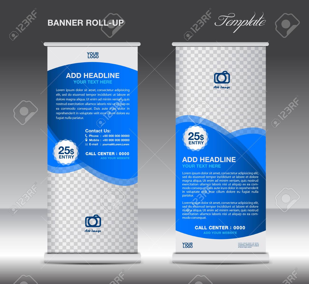 blue roll up banner template advertisement stand poster for
