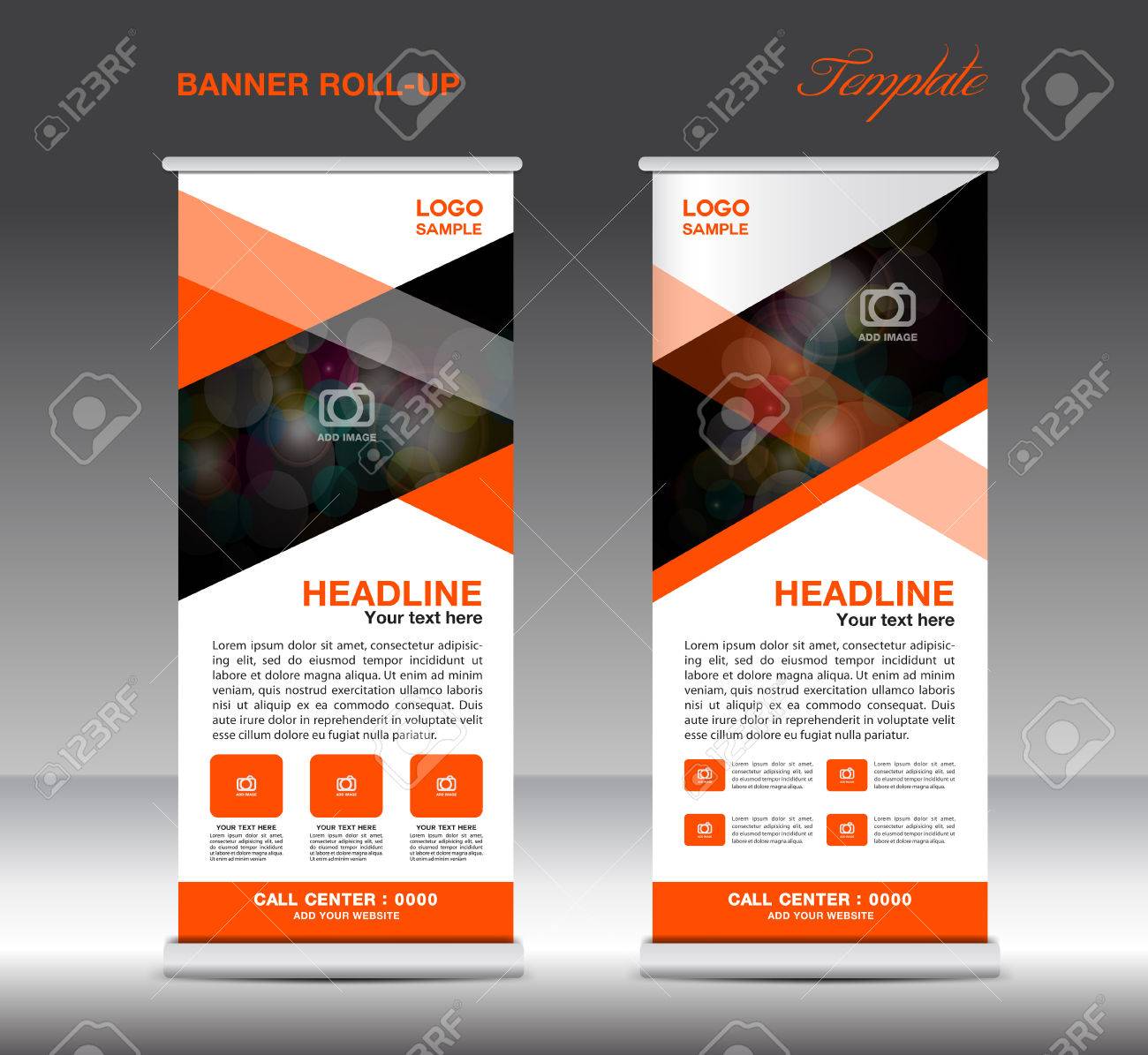 orange roll up banner template vector standy design display
