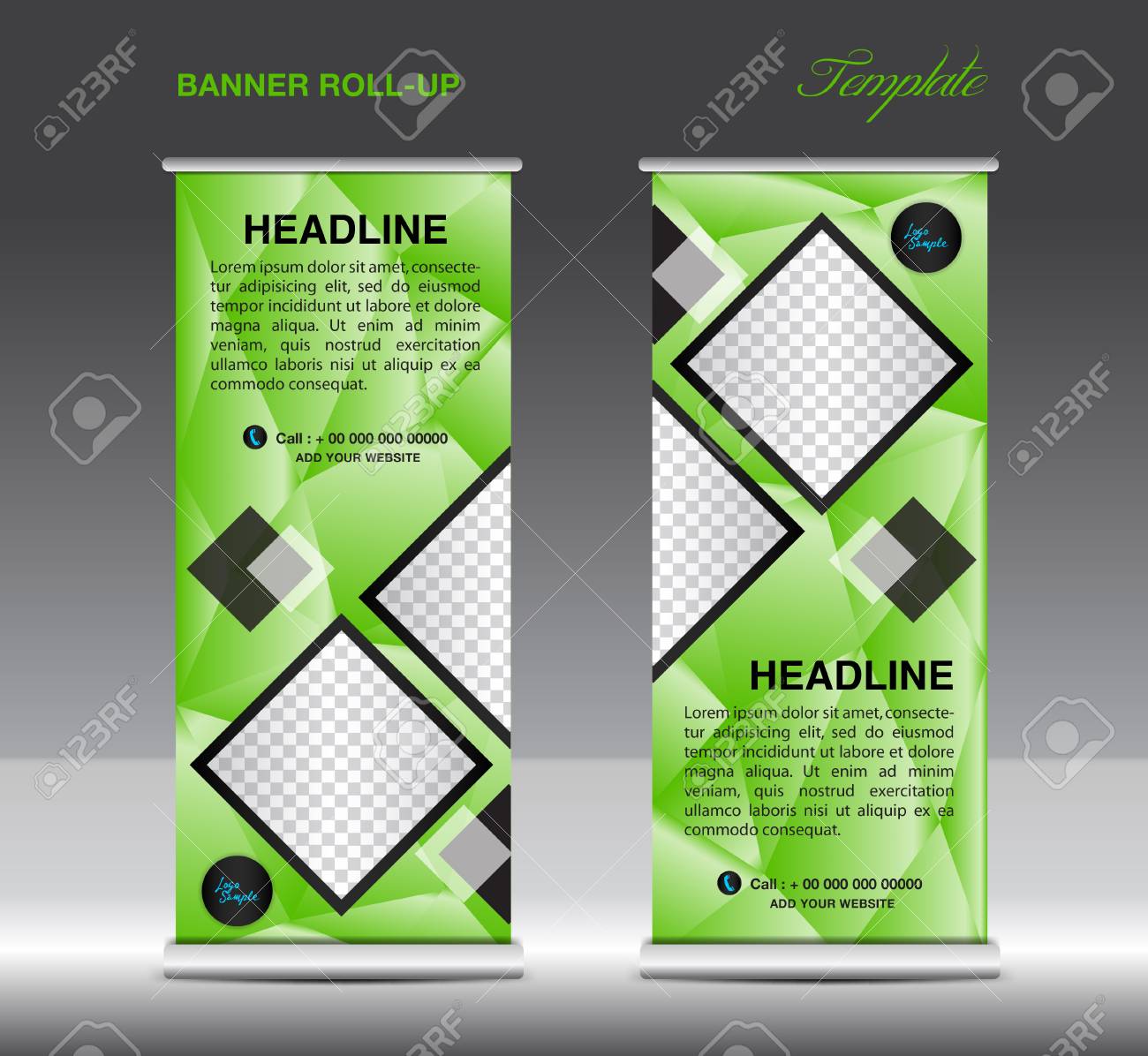 green roll up banner template vector illustration standy design