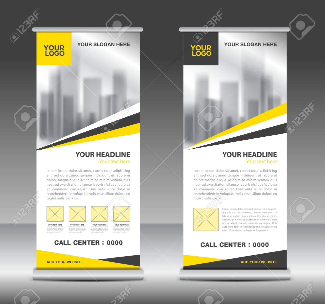 yellow roll up business brochure flyer banner design vertical