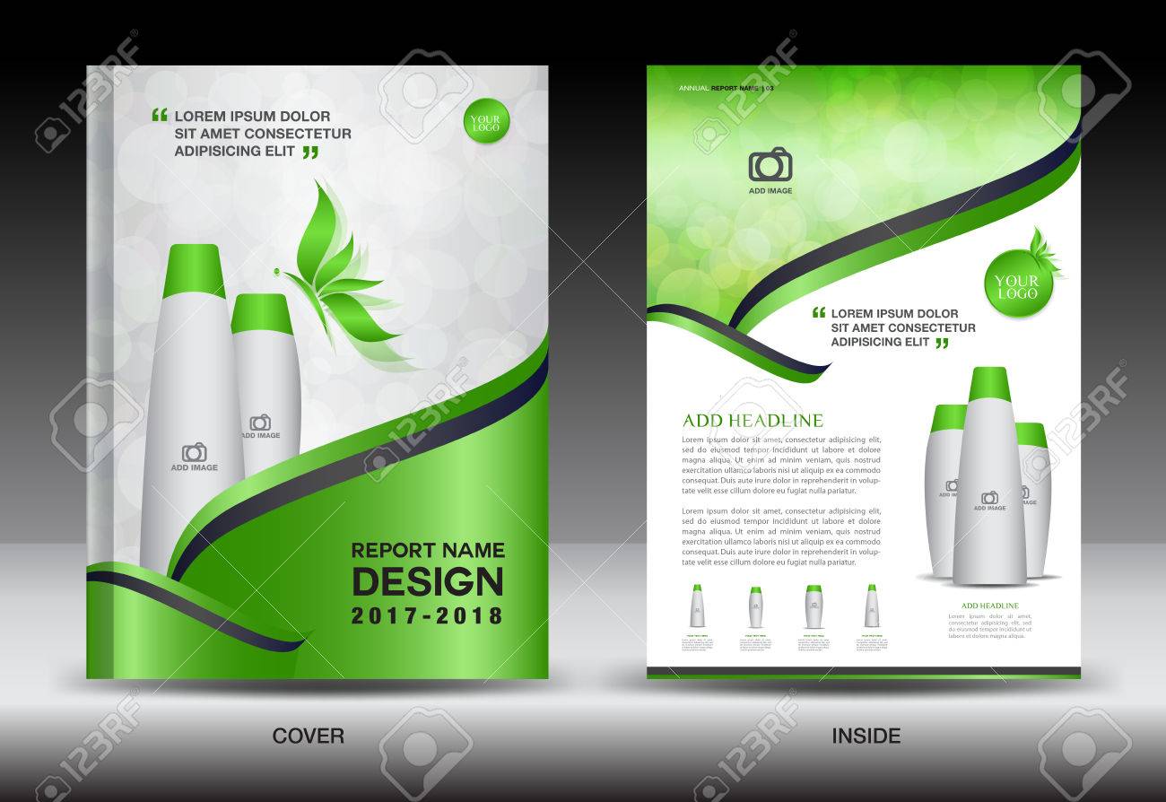 annual report brochure flyer template green cover design cosmetics