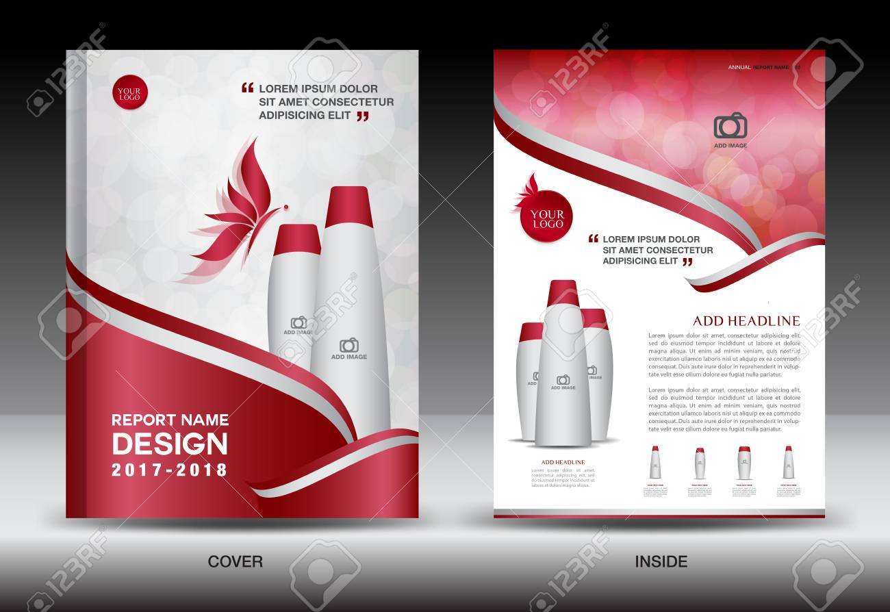 annual report brochure flyer template red cover design cosmetics