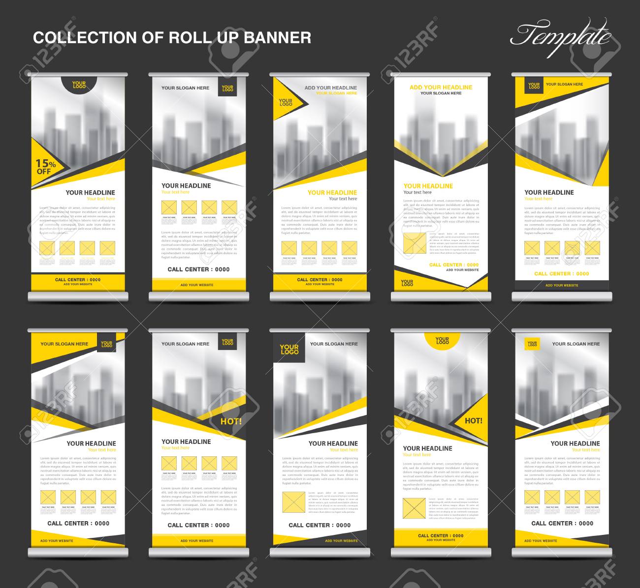 collection yellow roll up banner design stand template flyers yellow flyers