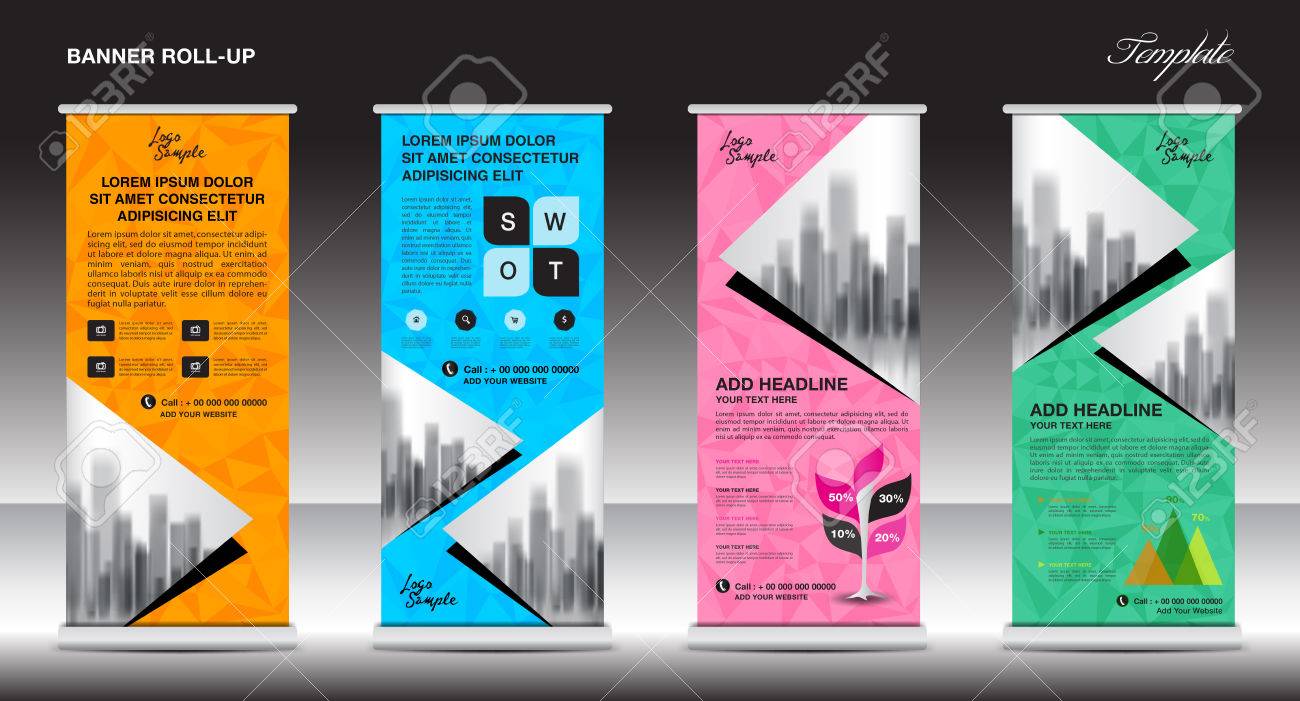 roll up banner template and info graphics stand design what to add to business flyer