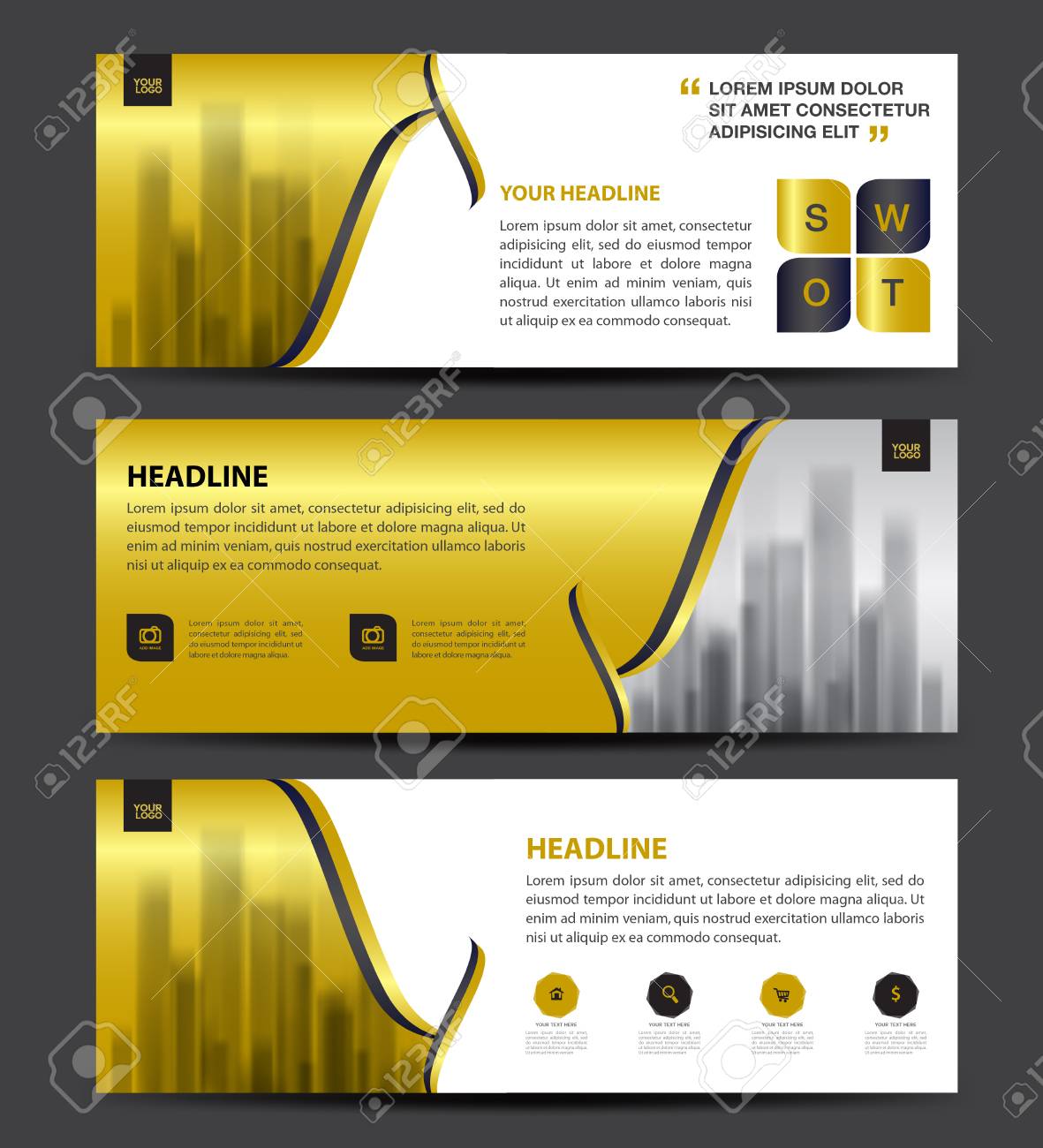 gold banner template vector horizontal banner brochure flyer gold flyer