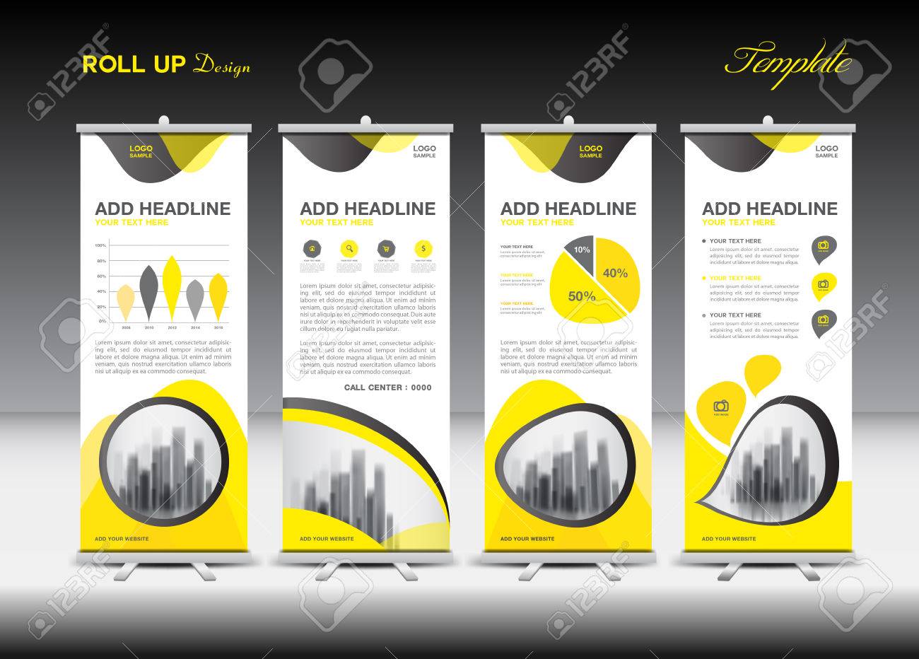 roll up banner stand template design yellow banner layout banner layout