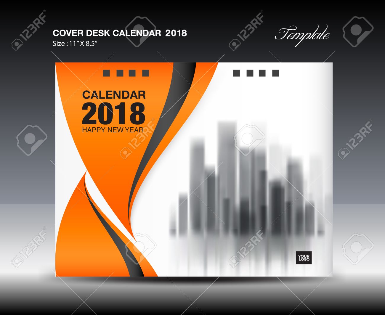 orange cover desk calendar 2018 design template royalty free